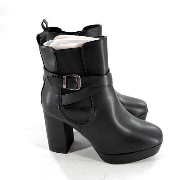 MIA Esther Platform Booties 7 Black NWOT Boots Ankle Wrap Buckle Heel 90s - Picture 6 of 10
